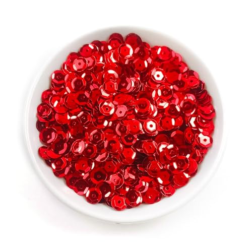 500 g 6 mm runde, gebogene, perforierte PVC-Pailletten, schalenförmiges sechseckiges Kostümzubehör mit flachem Boden, französische Stickerei-Nähperlen(Farbe:Red) von JKUHA
