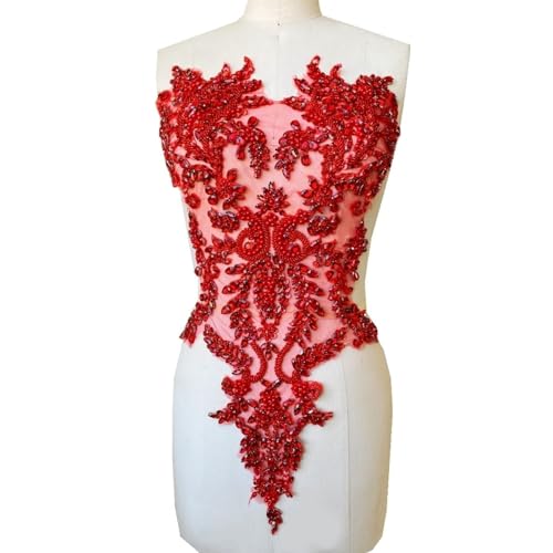 Strass-Dekoration, Spitzen-Patch-Applikation mit Pailletten-Perlen, DIY-Handwerk for Hochzeitskleid-Dekor-Dekorationen (Farbe : Red) von JKUHA