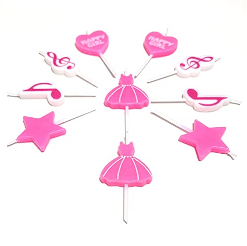 10 Stück spezielle Kuchenkerzen Topper mit Halter für Hochzeit, Party, Geburtstag, Valentinstag, Kuchendekoration, Wunschgeschenk für Kinder und Erwachsene (rosa Musiktanzmädchen) von JM Future