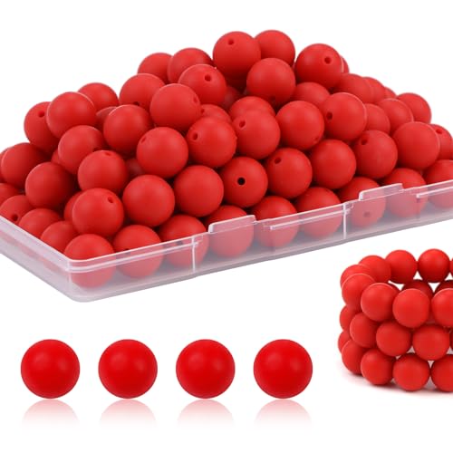 JMBOXBTQ 100 Stück Silikonperlen, 15 mm, Großpackung Perlen für Schlüsselanhänger, Stifte, Armbandherstellung (Scharlachrot) von JMBOXBTQ