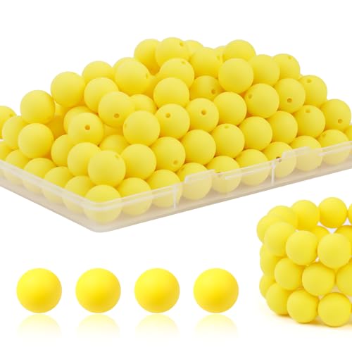 JMBOXBTQ Silikonperlen, 15 mm, gelbe Perlen für Schlüsselanhänger, Stifte und Armbänder, 100 Stück JMBOXBTQ Silikonperlen, 15 mm, gelbe Perlen für Schlüsselanhänger, Stifte und Armbänder, 100 Stück von JMBOXBTQ