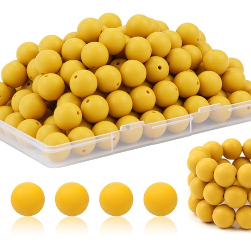 JMBOXBTQ Silikonperlen, 15 mm, für Schlüsselanhänger, Stifte und Armbänder, Senfgelb, 100 Stück von JMBOXBTQ