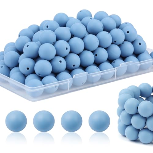 JMBOXBTQ Silikonperlen, 15 mm, für Schlüsselanhänger, Stifte und Armbänder, Puderblau, 100 Stück JMBOXBTQ Silikonperlen, 15 mm, für Schlüsselanhänger, Stifte und Armbänder, Puderblau, 100 Stück von JMBOXBTQ