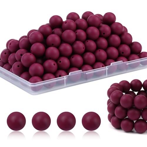 JMBOXBTQ Silikonperlen für Schlüsselanhänger, Stifte und Armbänder, 15 mm, rund, 100 Stück, Weinrot JMBOXBTQ Silikonperlen für Schlüsselanhänger, Stifte und Armbänder, 15 mm, rund, 100 Stück, Weinrot von JMBOXBTQ