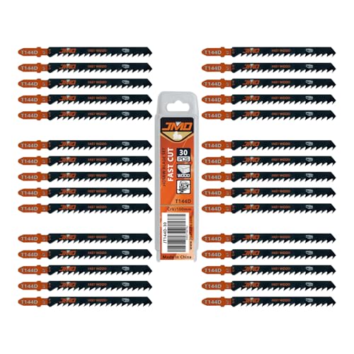 JMD 30 x T144D Stichsägeblatt Holz Schnelles Schneiden 100mm 6TPI Sägeblätter Stichsäge für Holz Zubehör Stichsäge von JMD
