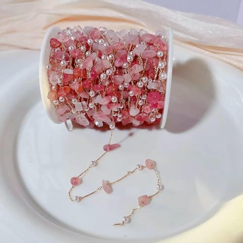 1 Meter/Los unregelmäßige Steinperlen Kupferkette mit 4 mm Perlen Perlenglieder für DIY Schmuck Halskette Armband Anhänger Zubehör-Rosa-KC Gold von JMGDJ