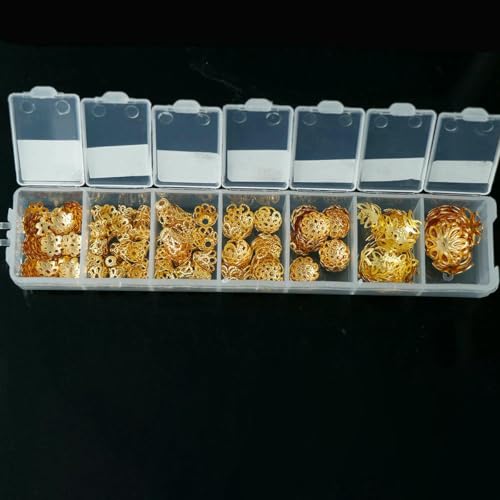 1 Schachtel gemischte Perlenkappen zur Schmuckherstellung, große Mengen Goldperlen, Zubehör, Blumen-Metall-Abstandshalter, Armband-Halsketten-Zubehör, Gold, 7 Formen 1 Schachtel gemischte Perlenkappen zur Schmuckherstellung, große Mengen Goldperlen, Zubehör, Blumen-Metall-Abstandshalter, Armband-Halsketten-Zubehör, Gold, 7 Formen von JMGDJ