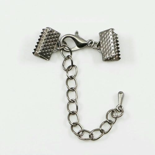 10–50 Stück Quetschperlen, Cove-Verschlüsse, Kordel-Endkappen, Schnurband, Lederclip, Foldover-Verbinder, Zubehör für DIY-Schmuckteile – Gun Black mit Kette – 16 mm von JMGDJ