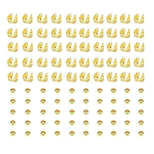 100 Stück/Los Edelstahl Goldfarbener Verbinderverschluss Crimp End Beads Findings Kit DIY Armband Halskette Schmuckherstellung Zubehör-B-Gold-3,2 x 3 mm von JMGDJ