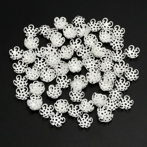 100 Stück/Los Hohlblumen-Perlenkappen, Endkappen, Metall-Abstandshalter, lose Perlen für die Schmuckherstellung, DIY-Charms, Verbinder, Zubehör, Silber, 10 mm 100 Stück/Los Hohlblumen-Perlenkappen, Endkappen, Metall-Abstandshalter, lose Perlen für die Schmuckherstellung, DIY-Charms, Verbinder, Zubehör, Silber, 10 mm von JMGDJ