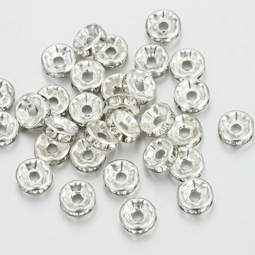 100 Stück silberfarbene Kristall-Strass-Abstandshalter, lose Perlen, Armbandperlen für Armband, Halskette, Schmuckherstellung, DIY-Komponenten, silberfarben, 8 mm von JMGDJ