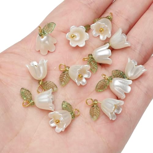 11 x 14 mm, 2–10 Stück, Acrylperlen im Maiglöckchen-Design, mit farbigen losen Perlen überzogen, handgefertigt, DIY-Schmuckherstellung, Brac-Style4 – 11 x 14 mm, 10 Stück von JMGDJ