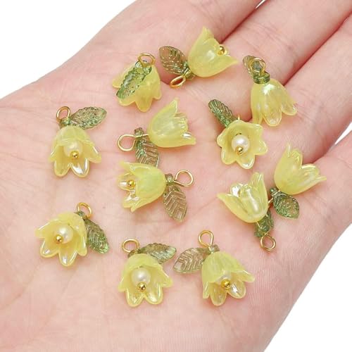 11 x 14 mm, 2–10 Stück, Acrylperlen im Maiglöckchen-Design, mit farbigen losen Perlen überzogen, handgefertigt, DIY-Schmuckherstellung, Brac-Style9 – 11 x 14 mm, 2 Stück von JMGDJ