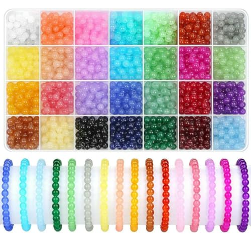 1400 Stück 6 mm runde Glasperlen zur Schmuckherstellung, 28 Farben Kristallperlen für Armbänder, Schmuckherstellung und Heimwerkerarbeiten - 1400 Stück von JMGDJ