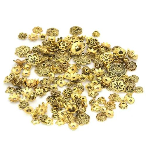 150 Stück gemischte tibetische Antik-Silber-Blumenperlen-Endkappen für die Schmuckherstellung, Handarbeiten, DIY-Zubehör, Antik-Gold-Farbe 150 Stück gemischte tibetische Antik-Silber-Blumenperlen-Endkappen für die Schmuckherstellung, Handarbeiten, DIY-Zubehör, Antik-Gold-Farbe von JMGDJ