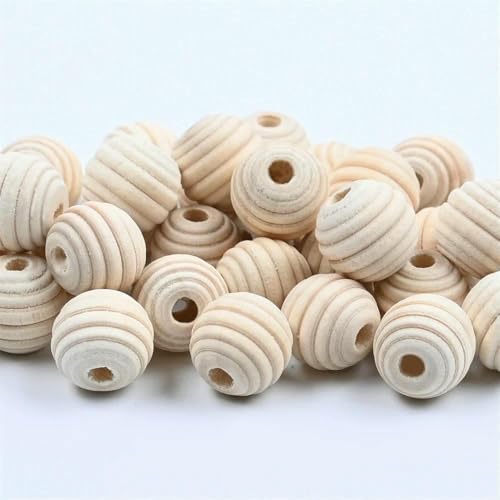 18 mm natürliche, unbehandelte Holzperlen mit Gewinde, runde Holz-Wabenperlen für die Schmuckherstellung, DIY-Armband, Quastenbasteln, mz102, 14,0 mm, 30 Stück von JMGDJ