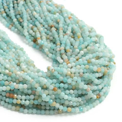 2 3 4,0 mm facettierte kleine Perlen, natürlicher Aquamarin, Lapislazuli, Turmalin, Amethyst, Steinperlen zur Schmuckherstellung, DIY-Zubehör, Amazonit, 3,0 mm, ca. 115 Stück von JMGDJ