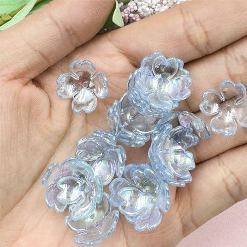 20 Stück 15,5 mm Blumen-Acrylperlenkappen-Anhänger für DIY-Schmuckherstellung, handgefertigt, für Ohrringe, Armbänder, Halsketten, Zubehör, Blau von JMGDJ