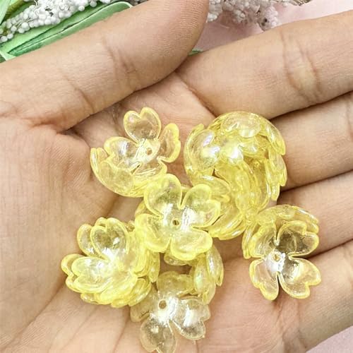 20 Stück 15,5 mm Blumen-Acrylperlenkappen-Anhänger für DIY-Schmuckherstellung, handgefertigt für Ohrringe, Armbänder, Halsketten, Zubehör, Gelb von JMGDJ