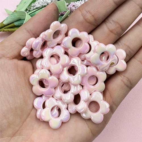 20 Stück 19 mm laserfarbene fünfeckige Blumen-Hohlperlen, Schmuckherstellungszubehör, DIY-Acryl-Anhänger für Handykette, Pink, 19 mm von JMGDJ