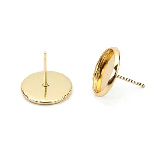 20 Stück hypoallergene Ohrstecker aus Edelstahl, DIY-Zubehör, 6 mm, 8 mm, 10 mm, 12 mm, Cameo-Cabochon-Basisfassungen, DIY-Schmuckherstellung, Gold, ohne Schlaufe, Innengröße 10 mm von JMGDJ