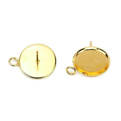 20 Stück hypoallergene Ohrstecker aus Edelstahl, DIY-Zubehör, 6 mm, 8 mm, 10 mm, 12 mm, Cameo-Cabochon-Basisfassungen, DIY-Schmuckherstellung, Gold mit Schlaufe, Innengröße 10 mm von JMGDJ