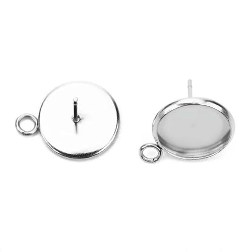 20 Stück hypoallergene Ohrstecker aus Edelstahl, DIY-Zubehör, 6 mm, 8 mm, 10 mm, 12 mm, Cameo-Cabochon-Basisfassungen, DIY-Schmuckherstellung, Stahl mit Schlaufe, Innengröße 8 mm von JMGDJ