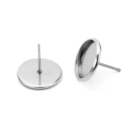 20 Stück hypoallergene Ohrstecker aus Edelstahl, DIY-Zubehör, 6 mm, 8 mm, 10 mm, 12 mm, Cameo-Cabochon-Basisfassungen, DIY-Schmuckherstellung, Stahl ohne Schlaufe, Innengröße 6 mm von JMGDJ