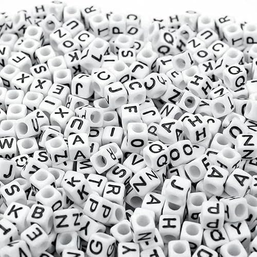 200 Stück gemischte Buchstaben-Acrylperlen, rund, flach, Alphabet-Abstandshalter für Schmuckherstellung, handgefertigt, DIY-Armband, Halskette, 7 mm, Loch 3,6 mm von JMGDJ