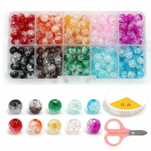 200-teiliges Set aus farbigen Acryl-Crackle-Kristallperlen für DIY-Armbänder, Halsketten, Schmuckherstellung, Zubehör, runde Glasperlen, 10 Gitter, Kit – 1 Set mit Werkzeug 200-teiliges Set aus farbigen Acryl-Crackle-Kristallperlen für DIY-Armbänder, Halsketten, Schmuckherstellung, Zubehör, runde Glasperlen, 10 Gitter, Kit – 1 Set mit Werkzeug von JMGDJ