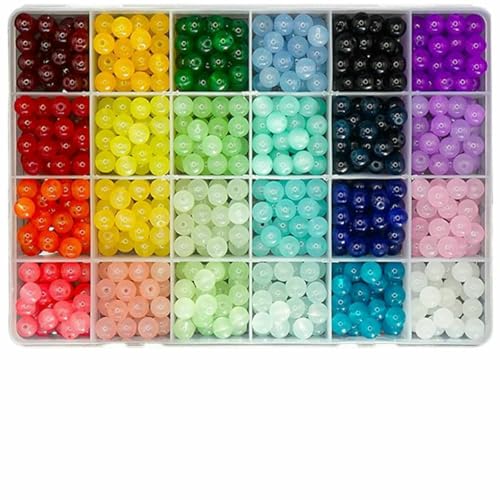 24 Farben/1 Box, 8 mm, runde Glasperlen, DIY-Armband, Halskette, Schmuckzubehör (zufällige Farbe), 1 Box von JMGDJ