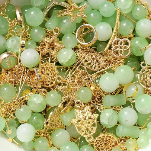 30–50 g/Los gemischte Glasperlen, Metallanhänger, Abstandsperlen, Schmuckzubehör für DIY-Armbänder, Halsketten, Fußkettchen, Schmuckherstellung, Grün-Gold, 50 Gramm 30–50 g/Los gemischte Glasperlen, Metallanhänger, Abstandsperlen, Schmuckzubehör für DIY-Armbänder, Halsketten, Fußkettchen, Schmuckherstellung, Grün-Gold, 50 Gramm von JMGDJ