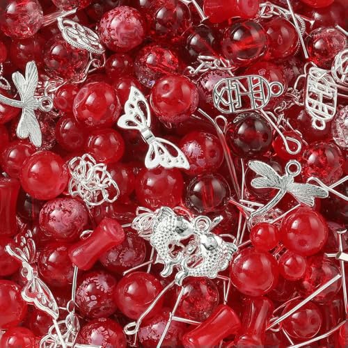 30–50 g/Los gemischte Glasperlen, Metallanhänger, Abstandsperlen, Schmuckzubehör für DIY-Armbänder, Halsketten, Fußkettchen, Schmuckherstellung, Rot-Silber, 30 Gramm 30–50 g/Los gemischte Glasperlen, Metallanhänger, Abstandsperlen, Schmuckzubehör für DIY-Armbänder, Halsketten, Fußkettchen, Schmuckherstellung, Rot-Silber, 30 Gramm von JMGDJ