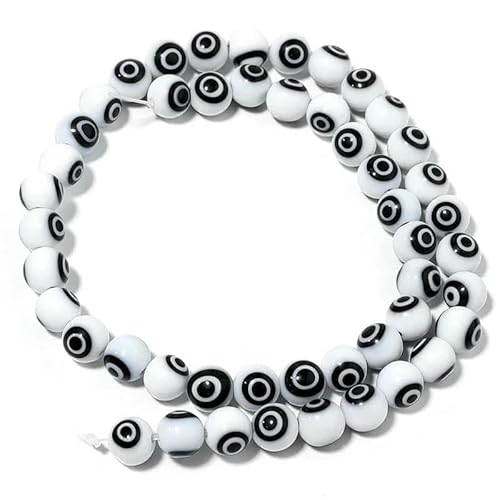 4/6/8/10 mm Lampwork-Glasperlen, runde Perlen, lose Abstandsperlen für die Schmuckherstellung, DIY-Armband, Halskette, Weiß/Schwarz, 10 mm, ca. 35 Stück von JMGDJ