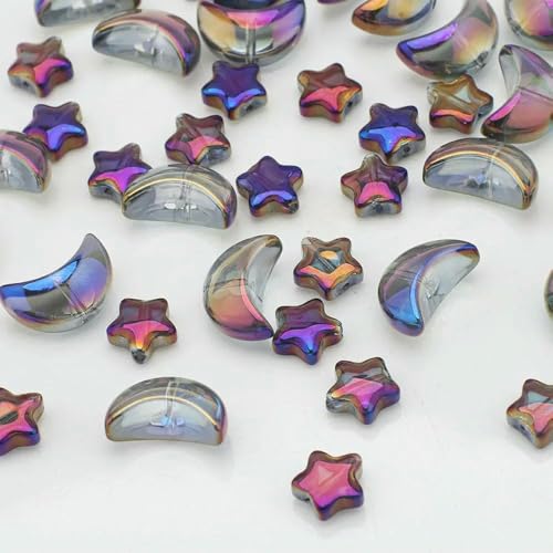 60 Stück gemischte Kristallglas-Anhänger mit Sternen und Mond, lose Perlen, Basteln für die Herstellung von Schmuck, handgefertigt, Ohrring, Halskette, Zubehör – 154TMZ 60 Stück gemischte Kristallglas-Anhänger mit Sternen und Mond, lose Perlen, Basteln für die Herstellung von Schmuck, handgefertigt, Ohrring, Halskette, Zubehör – 154TMZ von JMGDJ