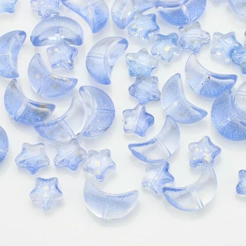 60 Stück gemischte Kristallglas-Anhänger mit Sternen und Mond, lose Perlen, Basteln für die Herstellung von Schmuck, handgefertigt, Ohrring, Halskette, Zubehör – QLanSJ 60 Stück gemischte Kristallglas-Anhänger mit Sternen und Mond, lose Perlen, Basteln für die Herstellung von Schmuck, handgefertigt, Ohrring, Halskette, Zubehör – QLanSJ von JMGDJ
