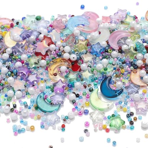 Gemischte Stern-Mond-Kristallglasperlen, Rocailles, lose, runde Perlen zum Selbermachen von Schmuck, Basteln, Armbändern, Halsketten, Ohrringen-09 gemischt von JMGDJ