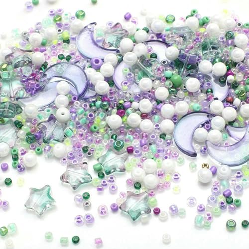 Gemischte Stern-Mond-Kristallglasperlen Rocailles Lose runde Perle für die Herstellung von Schmuck, Basteln, Armbänder, Halsketten, Ohrringe-12 ZiLv von JMGDJ