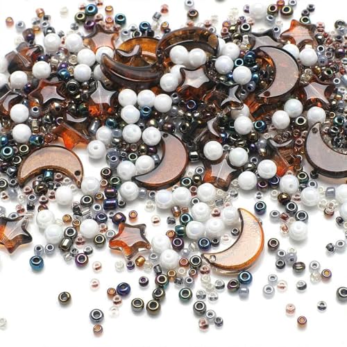 Gemischte Stern-Mond-Kristallglasperlen Rocailles Lose runde Perlen für die Herstellung von Schmuck, Basteln, Armbändern, Halsketten, Ohrringen - 10 HeiKa von JMGDJ