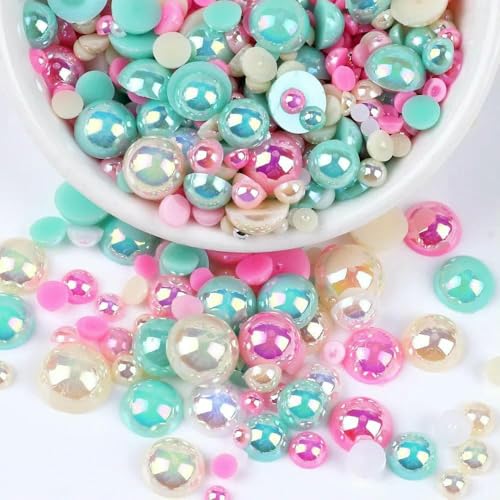 Mix Color AB Halbrunde ABS-Perlen Perlen Flatback für DIY Nageldekor Schmuckherstellung F0104-Mix 10-3-10 mm 10 g von JMGDJ