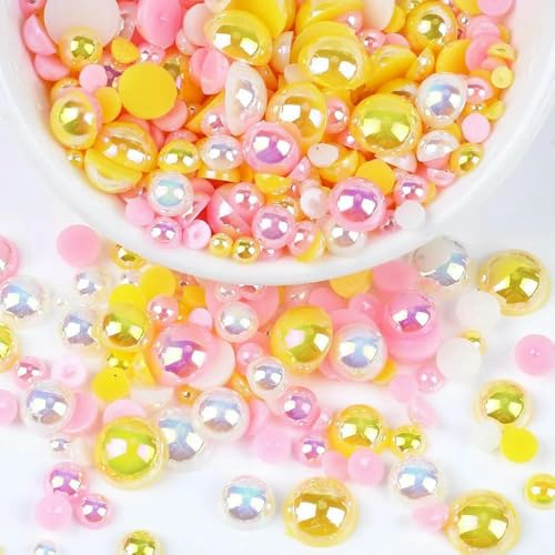 Mix Color AB Halbrunde ABS-Perlen Perlen Flatback für DIY Nageldekor Schmuckherstellung F0104-Mix 3-3-10 mm 10 g von JMGDJ