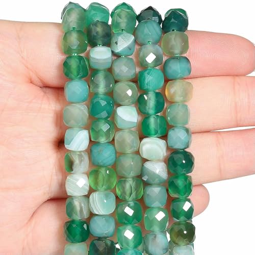 Natürliche Amethystperlen, 7–8 mm, facettiert, quadratisch, Würfel, geometrische Form, lose Perlen zur Schmuckherstellung, DIY-Zubehör – grüner Achat – 7–8 mm, 22 Stück von JMGDJ