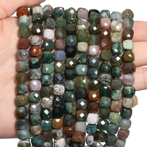 Natürliche Amethystperlen, 7–8 mm, facettiert, quadratisch, Würfel, geometrische Form, lose Perlen zur Schmuckherstellung, DIY-Zubehör – indischer Achat – 7–8 mm, ca. 45 Stück von JMGDJ