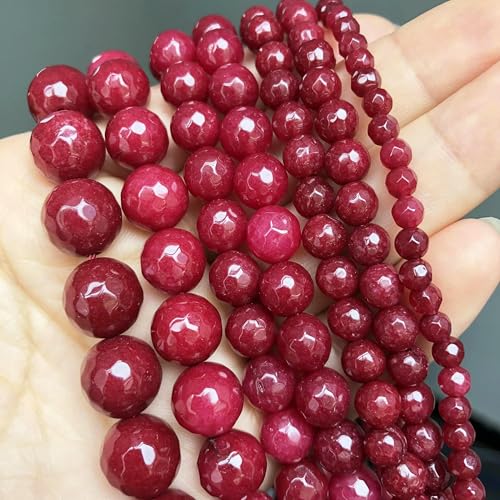 Naturstein-Perlen aus dunkelblauem Chalcedon-Jade, rund, lose Abstandsperlen zur Schmuckherstellung, 4/6/8/10/12 mm, DIY, handgefertigte Armbänder – facettierte rote Jade – 12 mm (ca. 30 Stück) von JMGDJ