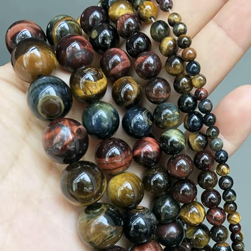 Naturstein-Perlen aus dunkelblauem Chalcedon und Jade, rund, lose Abstandsperlen zur Schmuckherstellung, 4/6/8/10/12 mm, DIY, handgefertigte Armbänder, mehrfarbig, Tigerauge, 12 mm (ca. 30 Stück) von JMGDJ