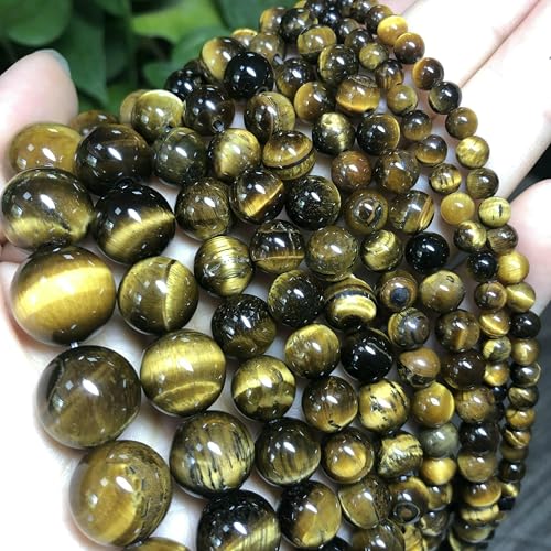 Naturstein-Perlen aus dunkelblauem Chalcedon und Jade, rund, lose Abstandsperlen zur Schmuckherstellung, 4/6/8/10/12 mm, DIY, handgefertigte Armbänder – Gelbes Tigerauge – 12 mm (ca. 30 Stück) von JMGDJ