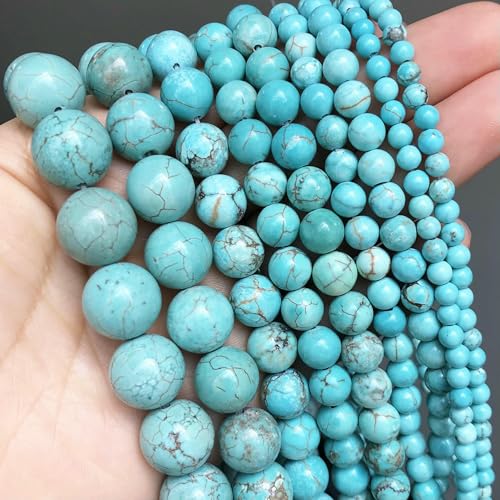 Naturstein-Perlen aus dunkelblauem Chalcedon und Jade, rund, lose Abstandsperlen zur Schmuckherstellung, 4/6/8/10/12 mm, DIY, handgefertigte Armbänder – Grün/Türkis – 6 mm (ca. 62 Stück) von JMGDJ