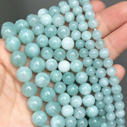 Naturstein-Perlen aus dunkelblauem Chalcedon und Jade, rund, lose Abstandsperlen zur Schmuckherstellung, 4/6/8/10/12 mm, DIY, handgefertigte Armbänder – Mintgrüner Angelit – 10 mm (ca. 36 Stück) von JMGDJ