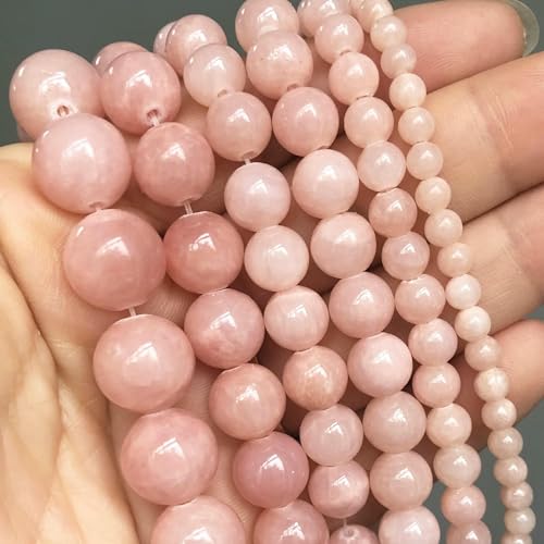 Naturstein-Perlen aus dunkelblauem Chalcedon und Jade, rund, lose Abstandsperlen zur Schmuckherstellung, 4/6/8/10/12 mm, DIY, handgefertigte Armbänder – Rosa Jade – 8 mm (ca. 46 Stück) von JMGDJ