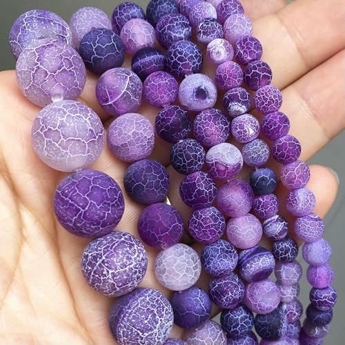 Naturstein-Perlen aus dunkelblauem Chalcedon und Jade, rund, lose Abstandsperlen zur Schmuckherstellung, 4/6/8/10/12 mm, DIY, handgefertigte Armbänder – mattvioletter Achat – 12 mm (ca. 30 Stück) von JMGDJ